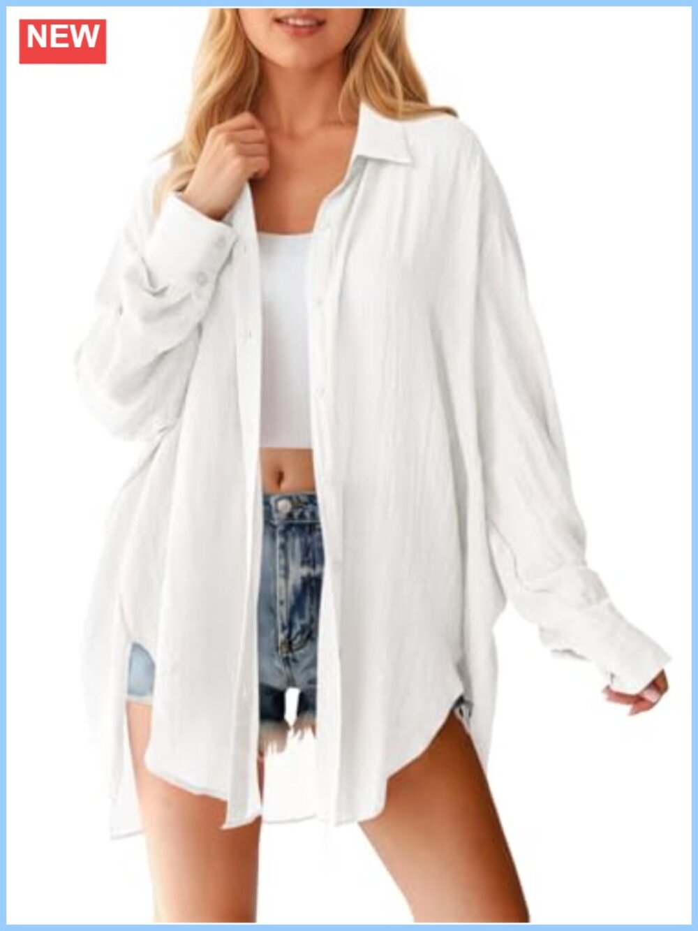 Oversized Button Down Shirt Long Sleeve Blouse Lightweight Rayon